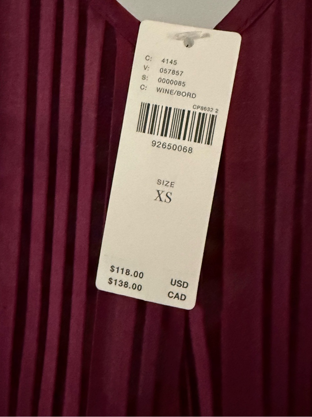 Anthropologie NWT Wine Burgundy Pleated Maxi Dress XS - Picture 6 of 9